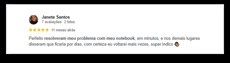 Avaliação de cliente da SOS Informática